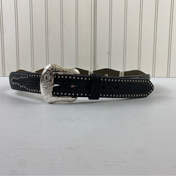 Ranger Belt Company Women’s Black Brown Concho Handtooled Leather Belt Sz 36 - Picture 2 of 14